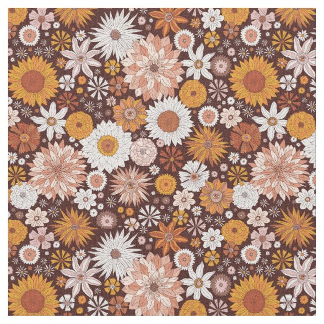 Grooviges Retro-Blumengarten-Muster Stoff (Nahaufnahme)