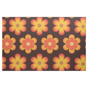 Grooviges Retro-Blumenmuster orange und gelb Stoff
