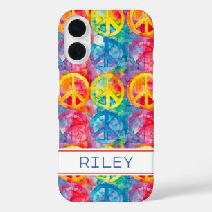 Grooviges Retro-Hippie-Friedenszeichen Personalisi iPhone 16 Hülle
