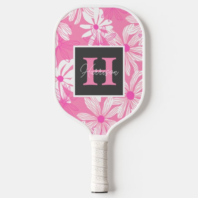 Groovitrosa Floralmonogramm und Name Personalisier Pickleball Schläger (Vorderseite)