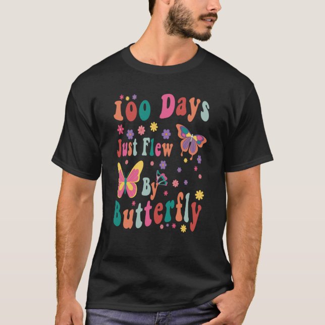 Groovy 100 Days Just Flew By Butterfly Boys School T-Shirt (Vorderseite)