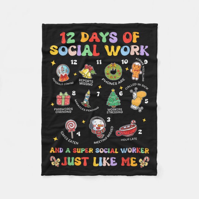 Groovy 12 Days Of Social Work Christmas School Soc Fleecedecke (Vorderseite)