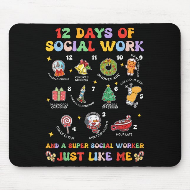 Groovy 12 Days Of Social Work Christmas School Soc Mousepad (Vorne)