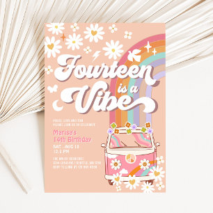 Groovy 14. Hippie Vibe Pink Daisy Geburtstag Einladung