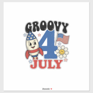 Groovy 4. Juli Raketen-Patriotisches-Shirt-Design_ Aufkleber