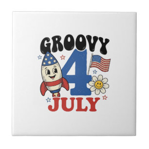 Groovy 4. Juli Raketen-Patriotisches-Shirt-Design_ Fliese