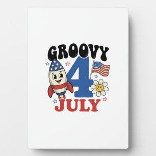 Groovy 4. Juli Raketen-Patriotisches-Shirt-Design_ Fotoplatte