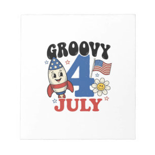 Groovy 4. Juli Raketen-Patriotisches-Shirt-Design_ Notizblock