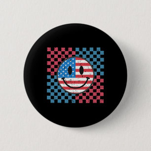 Groovy 4. Juli Smiley Gesicht USA-Flagge Freiheit  Button