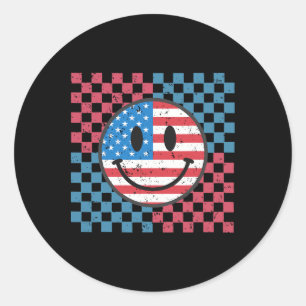 Groovy 4. Juli Smiley Gesicht USA-Flagge Freiheit  Runder Aufkleber