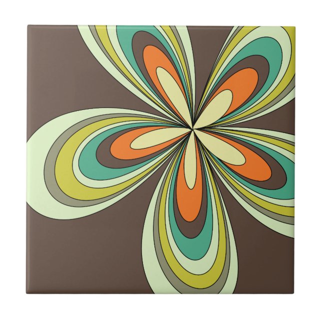 Groovy 60er 70er Hippie Blume Brown Retro Daisy Fliese (Vorderseite)