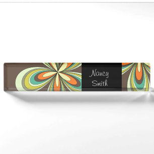 Groovy 60er 70er Hippie Blume Brown Retro Daisy Namensplakette