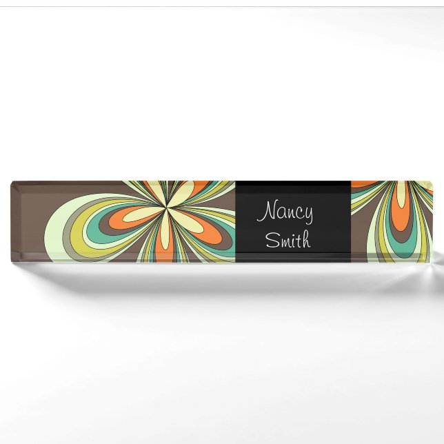 Groovy 60er 70er Hippie Blume Brown Retro Daisy Namensplakette (Vorderseite)