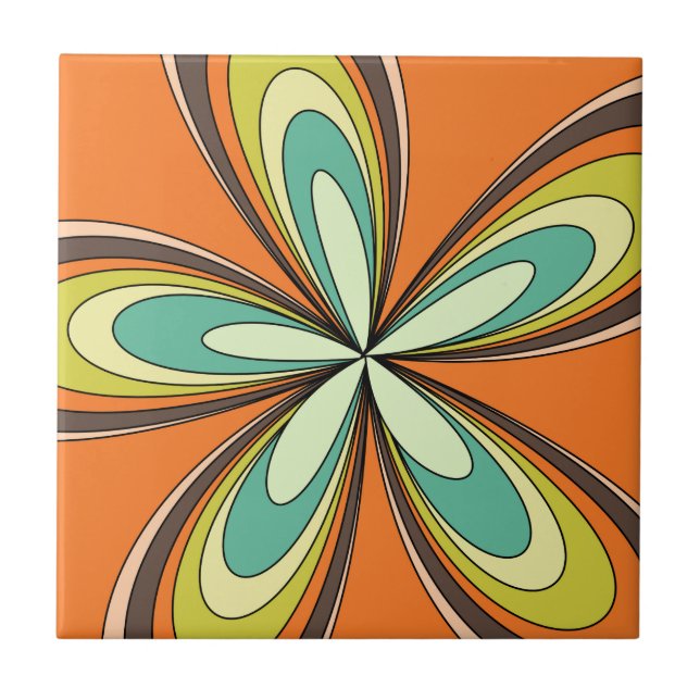 Groovy 60er 70er Hippie Blume Orange Retro Daisy Fliese (Vorderseite)
