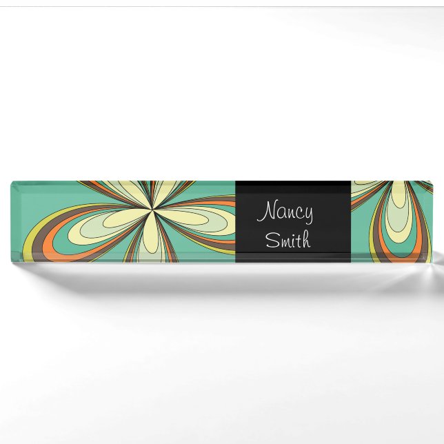 Groovy 60er 70er Hippie Blume Türkis Daisy Name Namensplakette (Vorderseite)
