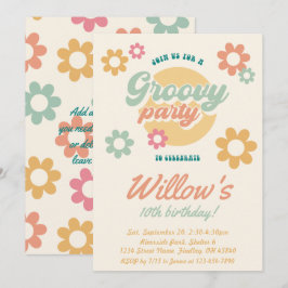 Groovy 60er Blume Geburtstagsparty, jedes Alter Einladung