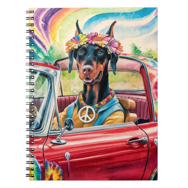 Groovy 60er Dobermann in Red Convertible Notizblock (Vorderseite)