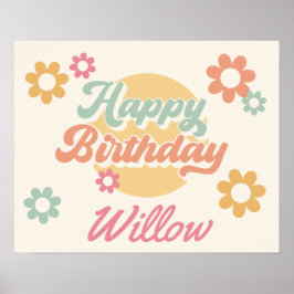 Groovy 60er Jahre 70er Blume Happy Birthday Party Poster