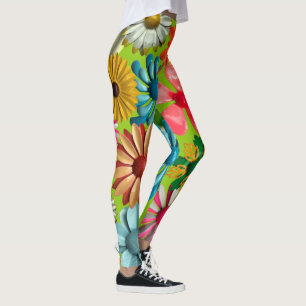 Groovy 60er Retro MOD Colorful Hippie Daisy Blume Leggings