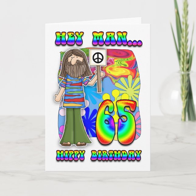 Groovy 65. Geburtstag - Hippy Birthday Karte (Vorderseite)