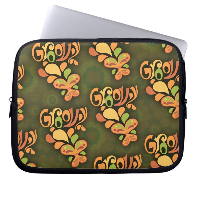 Groovy 6ties Butterflies Muster Retro Design Laptopschutzhülle (Vorderseite)