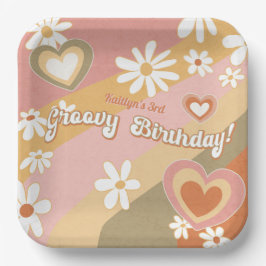 Groovy 70er Daisy Blume Herzrasen Rainbow Birthday Pappteller