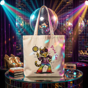 Groovy 70er Disco-Katze Retro-Regenbogen Katzenkun Tragetasche