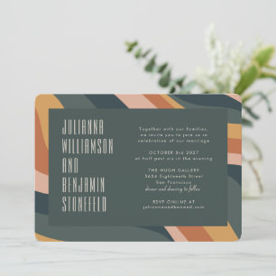 Groovy 70er Earthy Boho Abstract Streifen Hochzeit Einladung