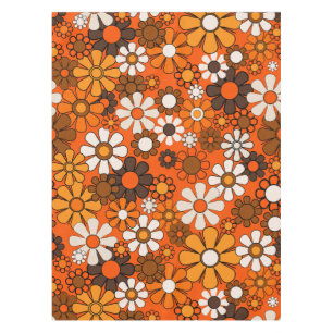 Groovy 70er Herbst Retro Blumenmuster Orange Tischdecke