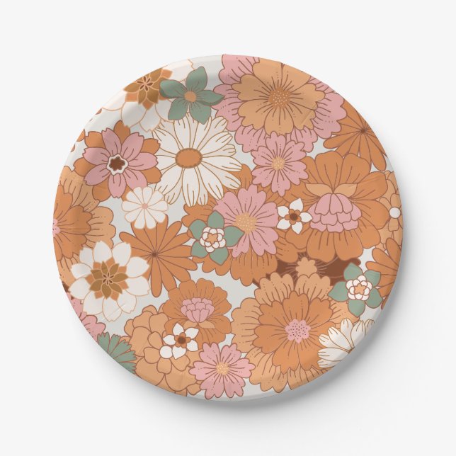 Groovy 70er Hippie Floral Baby Shower Teller (Vorderseite)