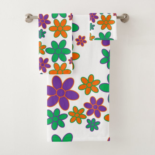 Groovy 70er Inspiriert Blume Badezimmer Handtuch S Badhandtuch Set (Insitu)