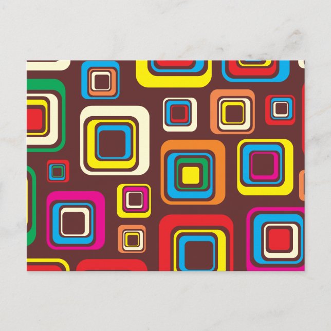 Groovy 70er-Jahre-Fliesenmuster Quadrate auf Braun Postkarte (Vorderseite)