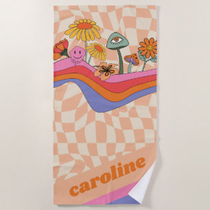 Groovy 70er Mushroom Blume Personalisiert Peach Strandtuch
