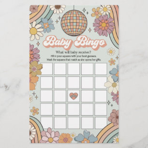 Groovy 70er Retro Baby Dusche Bingo