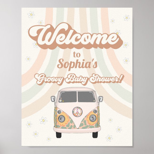 Groovy 70er Retro Babydusche Begrüßungszeichen Poster (Vorne)
