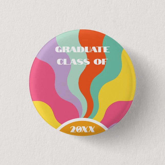 Groovy 70er Retro Button Bildung Abschluss Farbig (Vorderseite)