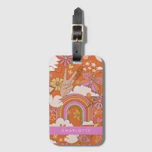 Groovy 70er Retro Hippie Frieden Orange Bohemian Gepäckanhänger