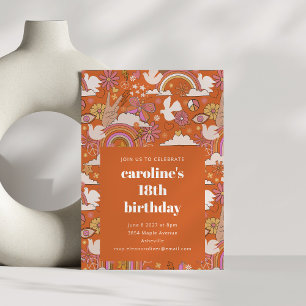 Groovy 70er Retro Hippie Peace Orange 18. Geburtst Einladung