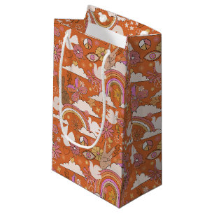 Groovy 70er Retro Hippie Peace Orange Bohemisch Kleine Geschenktüte