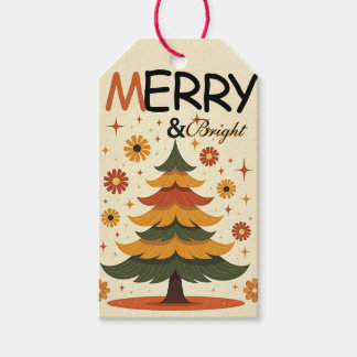 Groovy 70er Retro-Weihnachtsbaum-Feiertagsgruß  Geschenkanhänger