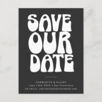 Groovy 70er Schwarz-weiß Simple Save the Date