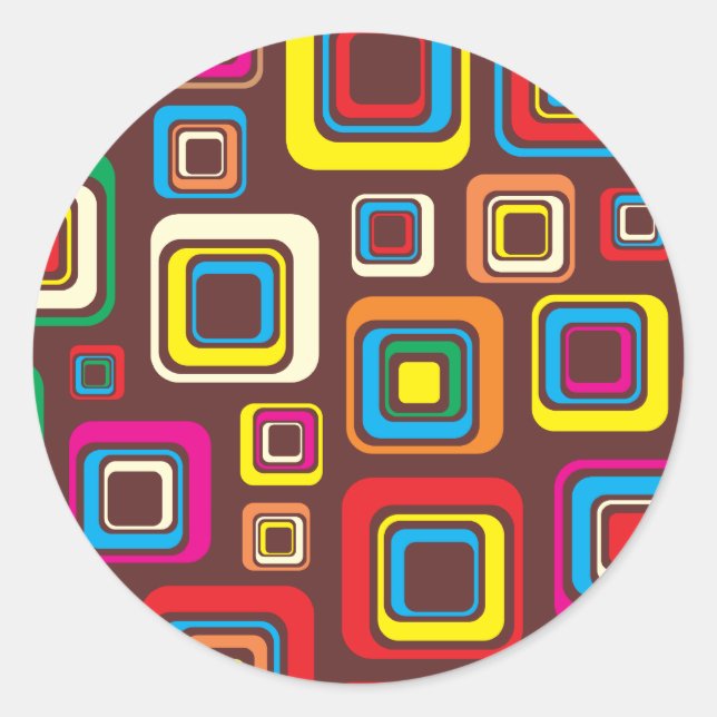 Groovy 70er Tile Pattern Plätze auf braunen Runder Aufkleber (Vorderseite)