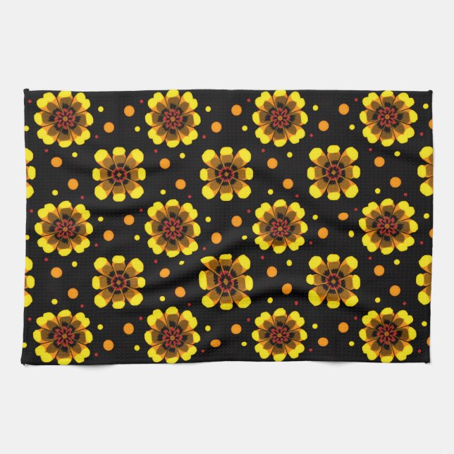 Groovy 70s Daisy Flower Power Pattern Geschirrtuch (Horizontal)