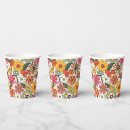 Groovy 70's, Orange, Pink und Green Floral Pappbecher