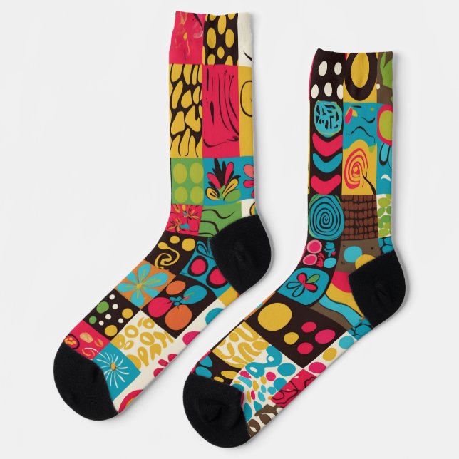 Groovy 70s Vibes Retro Pattern Socken (Linkes Detail)