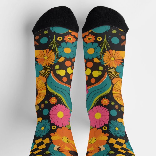 Groovy 70s Vibes Retro Pattern Socken (Oben)
