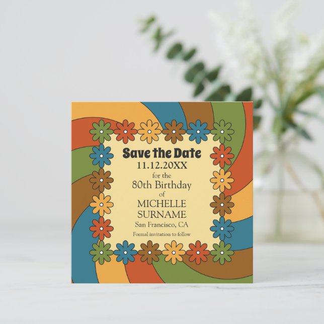 Groovy 80th Birthday Good Vibes Retro 60s Music Save The Date (Stehend Vorderseite)