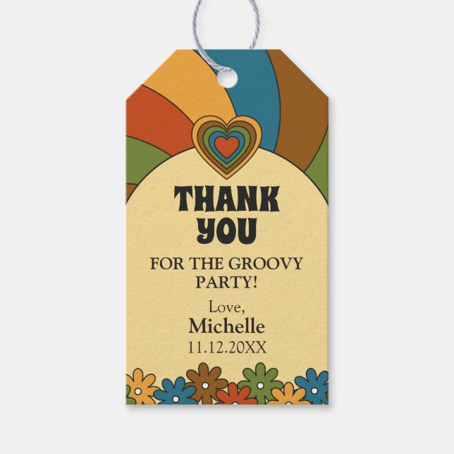 Groovy 80th Birthday Retro 60s Theme Geschenkanhänger (Vorderseite)