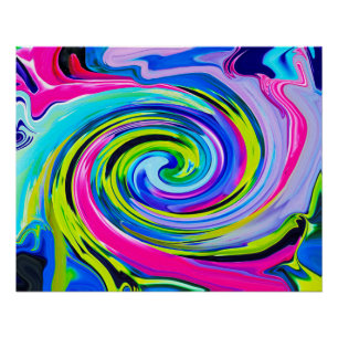 Groovy Abstract Gelb und Marineblau Wirbel Poster