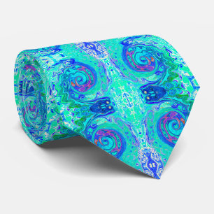 Groovy Abstract Ocean Blau und Grün Flüssig Wirbel Krawatte